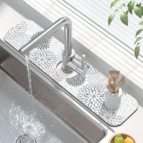 2Pcs Dish Drying Mat & Sink Splash Guard (Gray / 16" X 24" + 24" X 5.5")