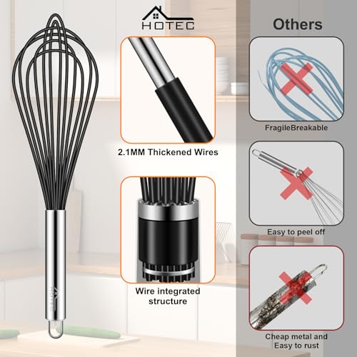 4 Pieces Silicone Whisks Set (Black,Silver)