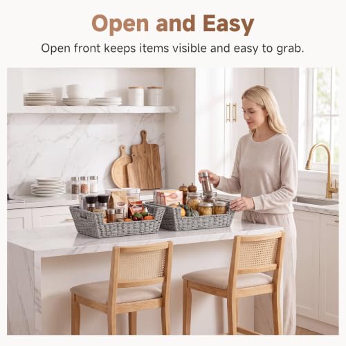 Pantry Baskets for Organizing (Gray / 16 ½"L x 12 ½"W x 5"H)