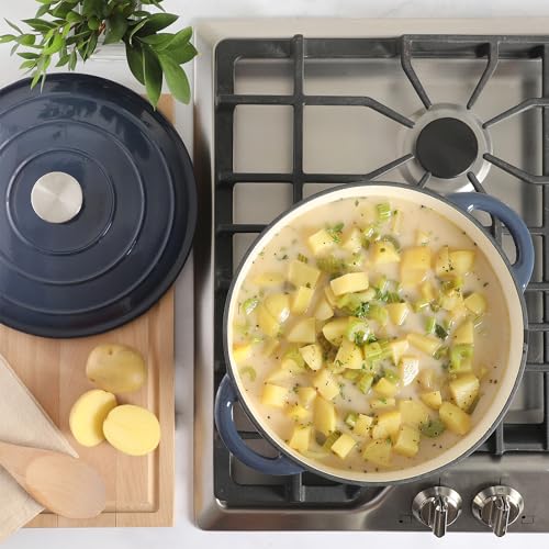 Addlestone 7 Qt Enameled Cast Iron Dutch Oven Pot with Lid (7-Quart / Gradient Navy Blue)
