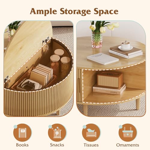 31.5" Round Coffee Table with Storage (Round_oak / 31.5" Round)