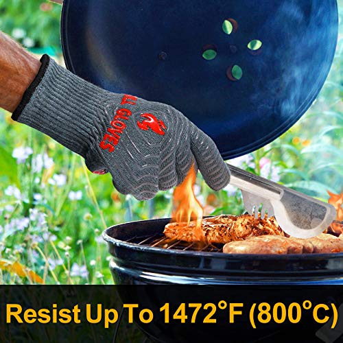 BBQ Gloves Oven Gloves 1472℉ Extreme Heat Resistant (Gray / One Size Fits Most(Regular Cuff))