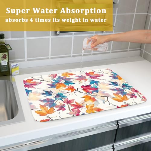 Maple Leaf Dish Drying Mat fall autumn colorful leaves absorbent dish drain mats for kitchen counter (Maple Leaf 606 / 24" x 18")