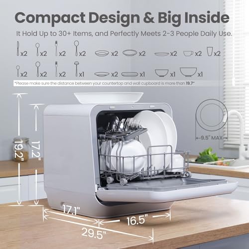 Portable Mini Dishwasher Countertop with 1.32Gal Built (Whole Black)
