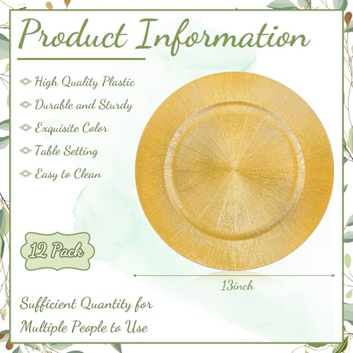 12 Pcs Gold Charger Plates Bulk (Modern Style / Gold)