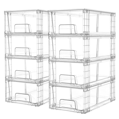 8 Pack Stackable Clear Drawer with Dividers (8Pack 4.4"H-with Dividers)