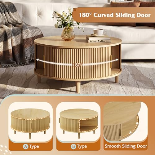 31.5" Round Coffee Table with Storage (Round_oak / 31.5" Round)