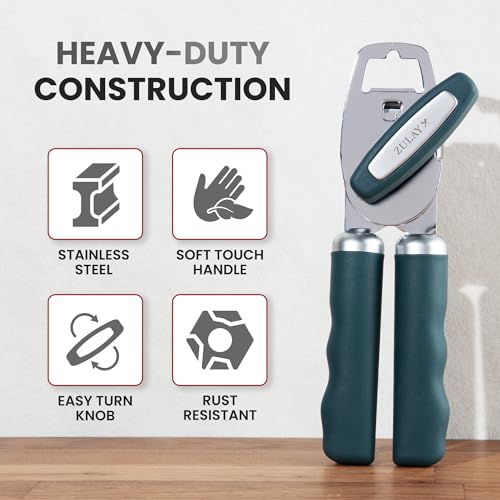 Manual Can Opener Heavy Duty Patented Stainless Steel (Green / Comfy Grip)