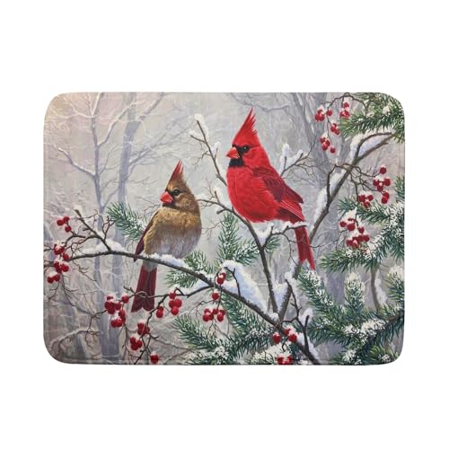 Red Bird Dish Drying Mat Merry Christmas Dishes Pad Absorbent Fast Dry Dish Drainer Mat Protector for Kitchen Counter 18 x 24 Inches (red bird / 18" x 24")