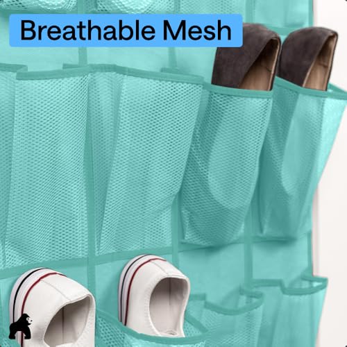 Over the Door Shoe Organizer (Turquoise / 24 Pockets/4 Hooks)