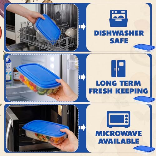 18 Pcs 33 oz Plastic Food Storage Containers with Lids (Dark Blue)