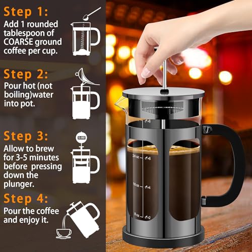 French Press Coffee Maker (Bright Black / 34 oz)