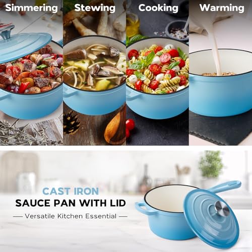 2 Quart Enameled Cast Iron Saucepan (Lake Blue / 2 Quarts)