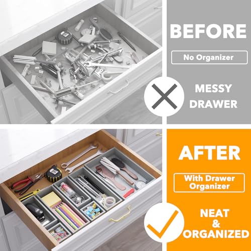 7 Piece Bamboo Drawer Organizer Storage Boxes Set (7-Piece / Gray)