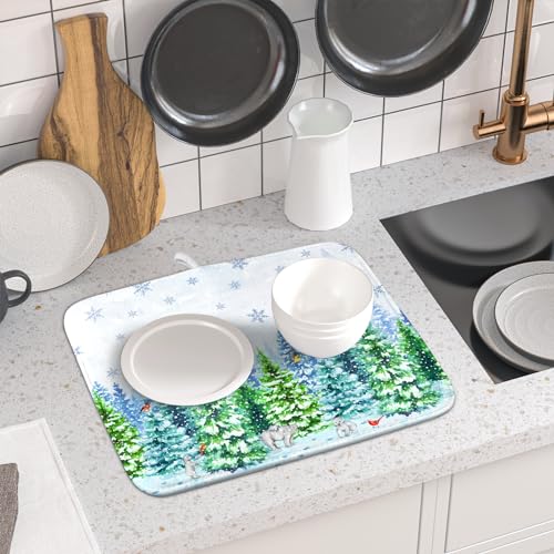 Winter Bear Bird Dish Drying Mat (DMS919WBirdM / 18" x 16")