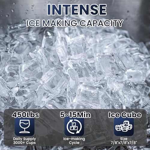 Commercial Ice Maker Machine 450lbs with 360lb Large Storage (450LBS/24H-Head and Bin)