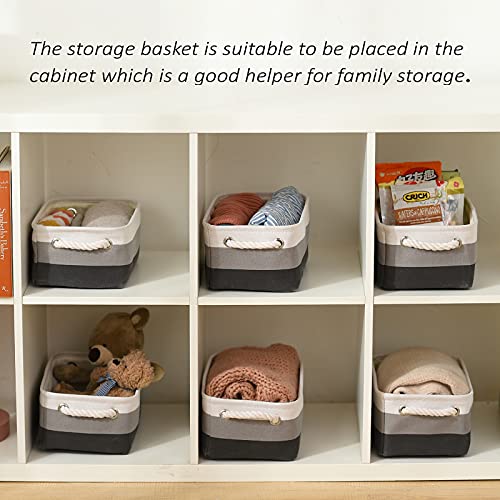 Small Fabric Storage Baskets for Organizing [6 Pack] Closet Storage Bin Foldable Storage Baskets for Shelf Canvas Storage Bins Decorative Basket with Handles (Gradient Gray / Small-6 Pack)