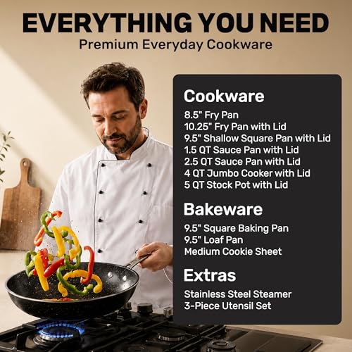 20 Pc Complete Pots and Pans Set Non Stick Cookware Set with Saute Pan