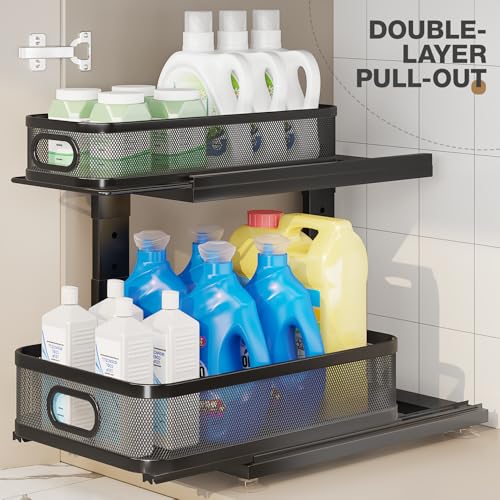2 Pack Under Sink Organizer With Next (Black / 2 Pack-15.5"Dx12.4"-16.5"H)