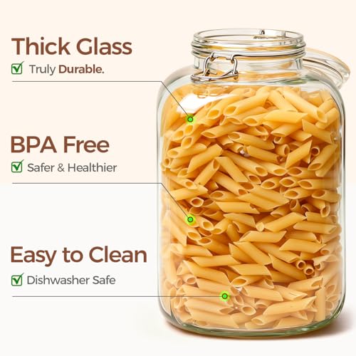 Square Glass Jars with Airtight Lid 1.3 Gallon 2 Pack Large Canister (1.3 gallon x 2)