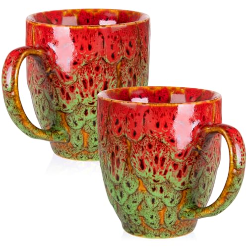Set of 2 Durable 16 oz Coffee Mugs (Red & Green)