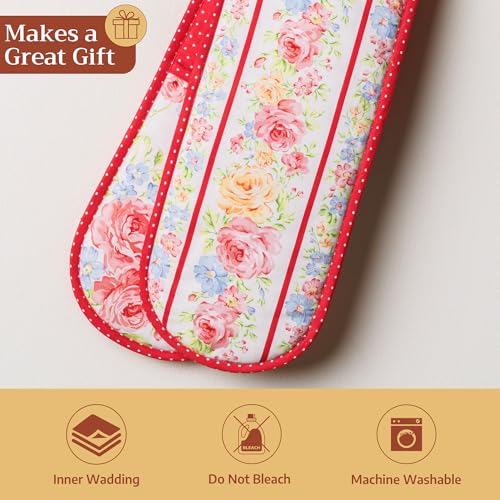 Double Oven Mitts 100% Cotton Double Oven Glove (006 - Vintage Floral / 7" x 35" (Double Oven Mitt))