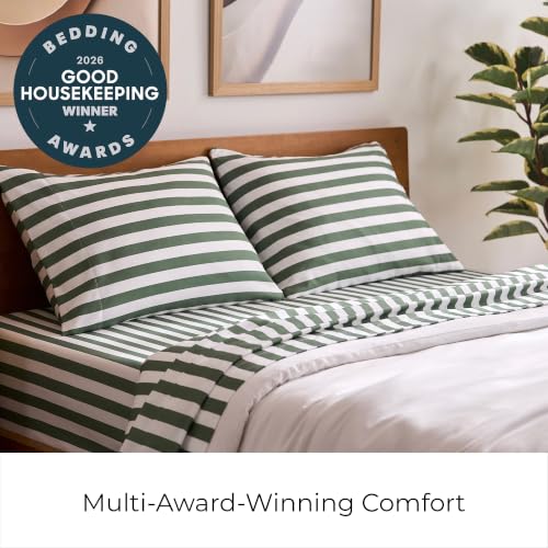 Iconic 5-PC, Ultra Soft Sheet Set (Split King, Oxford Stripe Sage) (3436 Oxford Stripe Sage / Split King)