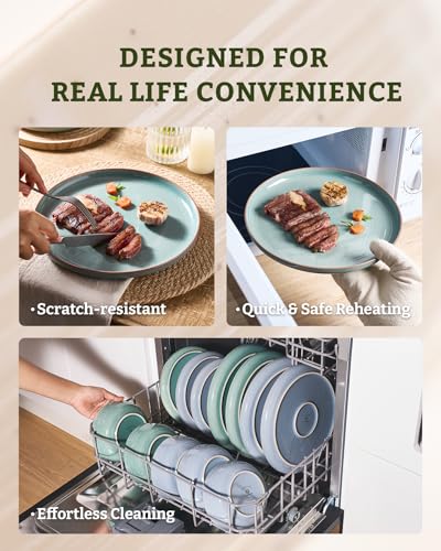 Meteor 16 Piece Dinnerware Set with Pasta Bowls (Peacock Green / Service for 4 (Include Pasta Bowls))