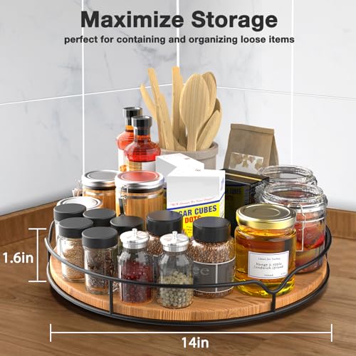 Lazy Susan Turntable Organizer for Cabinet Pantry Kitchen Countertop Computer Cupboard (Charred Wood Tone / 14'')