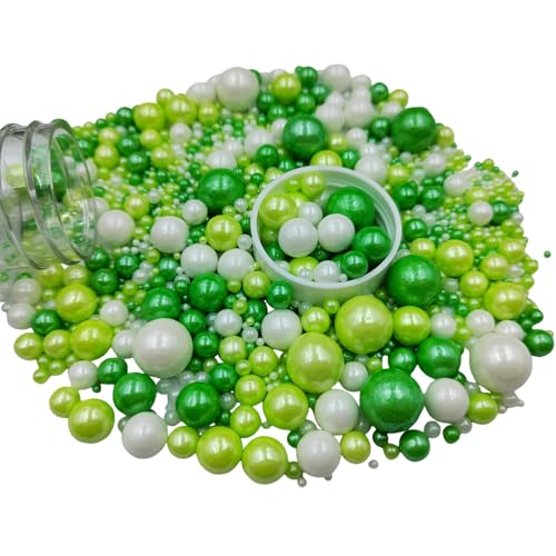 Edible White Green Sugar Pearls Candy Sprinkles 120G (White Green)