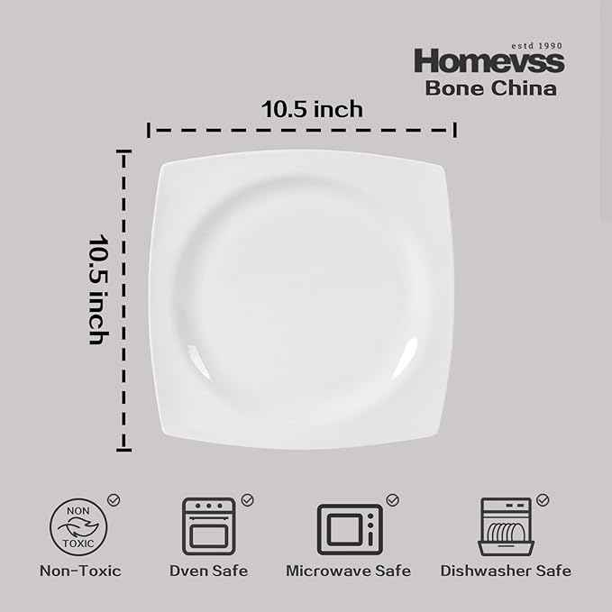 HomeVss, New Bone China Dinnerware Set, Rim Square Shape, 16pc Set