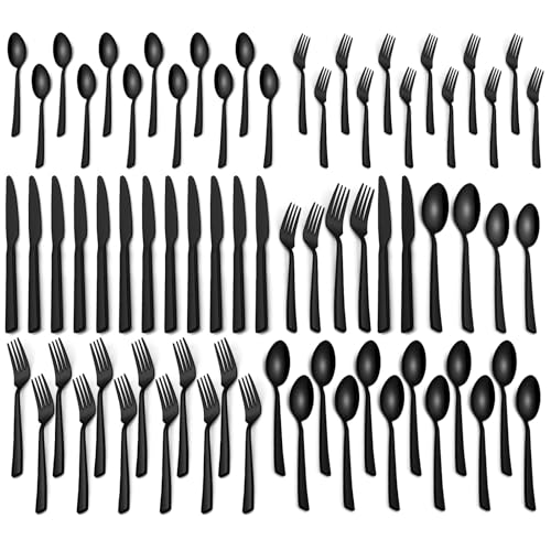60 Pieces Black Silverware Set (60Pcs Black Modern Handles)
