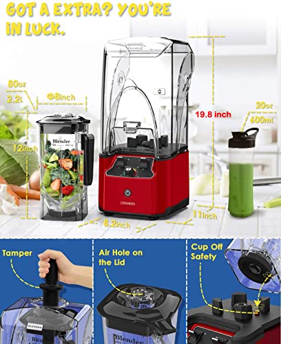 Quiet Commercial Blender with Soundproof Shield (Red)