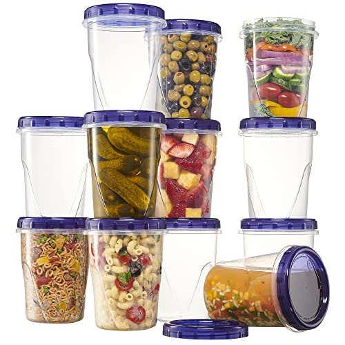12 Pack Twist Cap Food Storage Containers with Blue Screw on Lid (32 OUNCE)