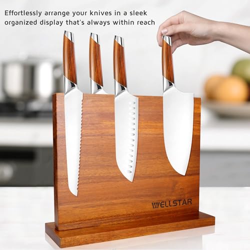 Modern Acacia Magnetic Knife Block Holder 12 x 10 Inches (L)