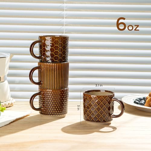 6 OZ Stackable Coffee Mugs Set of 4 (Caramel / 6 Ounces)