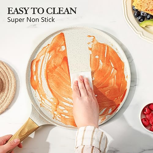 12 Inch Nonstick Crepe Pan Ceramic Coating Pancake Pan White (White / 12 Inch)
