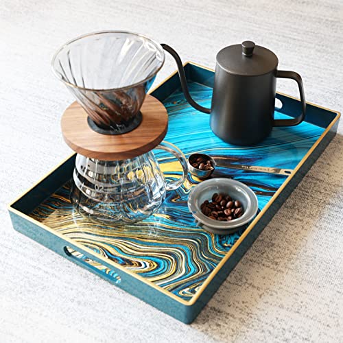 Serving Tray Marble Decorative Tray Plastic Rectangular Coffee Table Tray for Living Room (Lj03re)