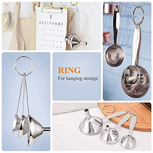 Small Funnels for Filling Bottles Stainless Steel Kitchen Funnels (3 Count)