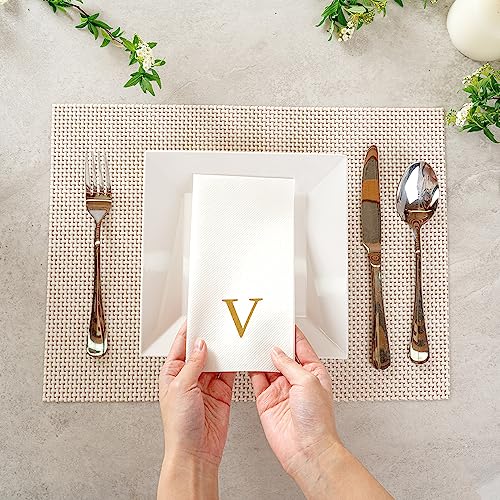 Paper Rectangle Gold Letter V Linen (Gold / 2000 Count / V)