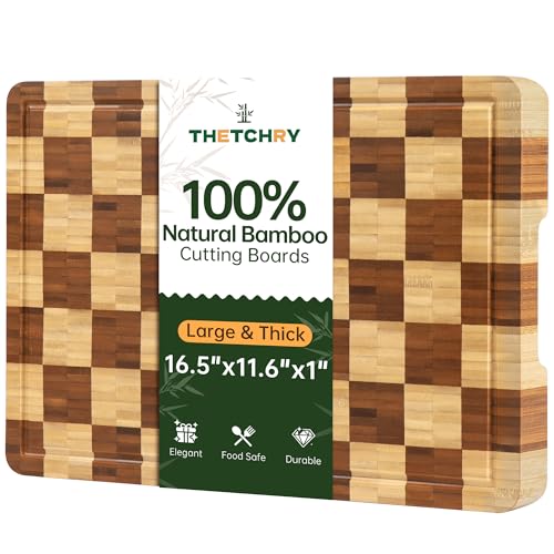 Cutting Boards for Kitchen (Bamboo Checkered / 16.5"L x 11.6"W)