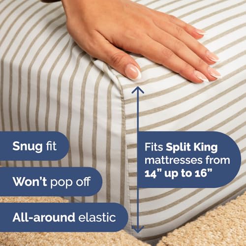 Flex Top Split Head King 4 Piece Sheet Set (44 - Beige Stripes 2 / Split Head/Flex Top)