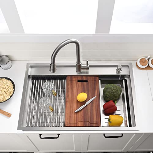 33 Inch Drop In Kitchen Sink Workstation (33"L x 22"W x 10"D / Stainless Steel （Splash Guard）)
