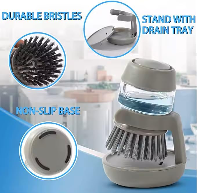 Soap Dispenser Palm Dish Brush with Storage Bracket (Gray&green)