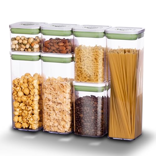 Pop Airtight Food Storage Containers with Date Recording Lids (Green-Set of 7)