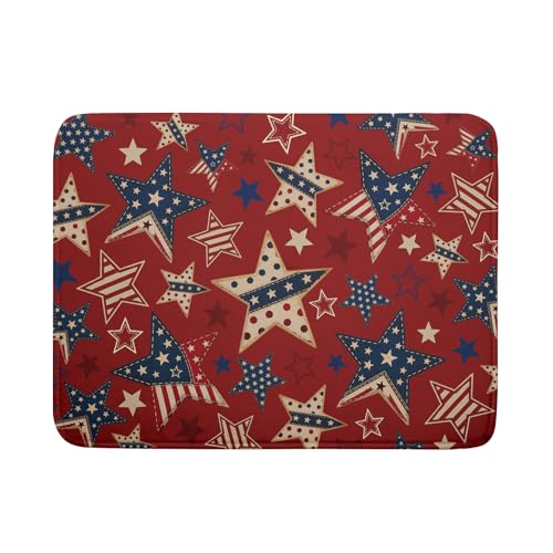 4th of July Dish Drying Mat for Kitchen Counter Patriotic Red Absorbent Dishes Dryer Pad 18 x 24 in (Patriotic Stars Red / 24" x 18")