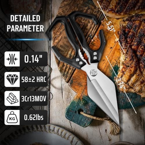 Heavy Duty Poultry Shears for Food with Black Ergonomic Handle