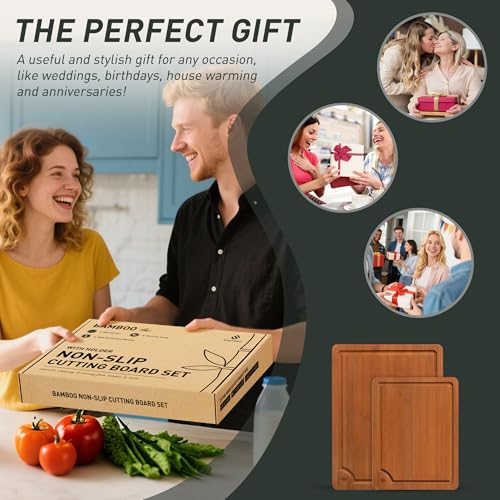 Bamboo Cutting Board Set Non Slip Feet Over Sink Day Gifts Best Mama Mommy Bonus Busy Mom Ever Christmas Xmas Birthday Law Step Stepmom Stepmother Who Have Everything Good Unique Useful Present (2 Pack / Brown)
