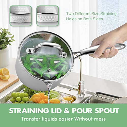 2.5 Quart Stainless Steel Pot Saucepan with Glass Strainer Lid