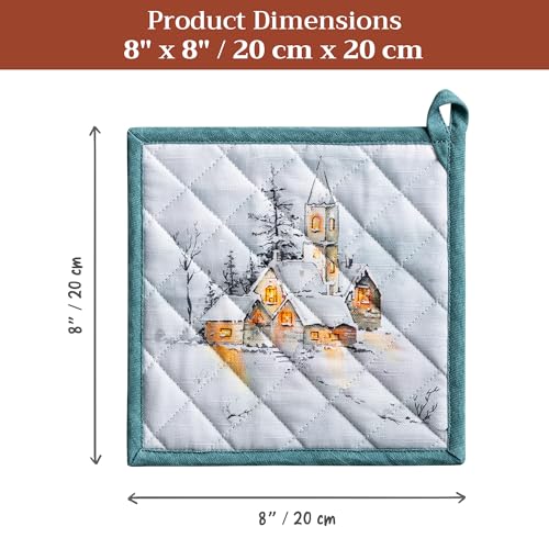 Pot Holders 100% Cotton Potholders (126 - Neige De Noel / 8" x 8" (Pot Holder Pack of 1))
